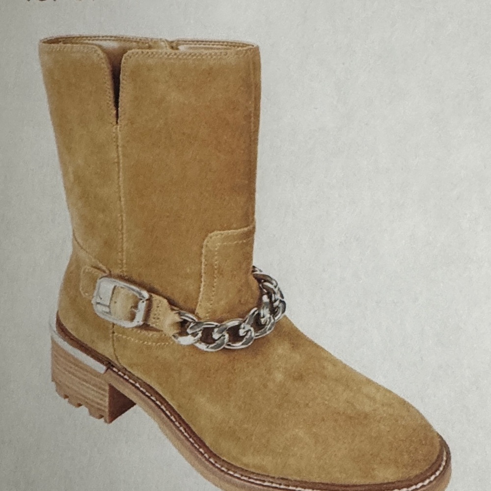 Vince Camuto Tan Combat Boots with Chain Detail - Picture 6 of 8